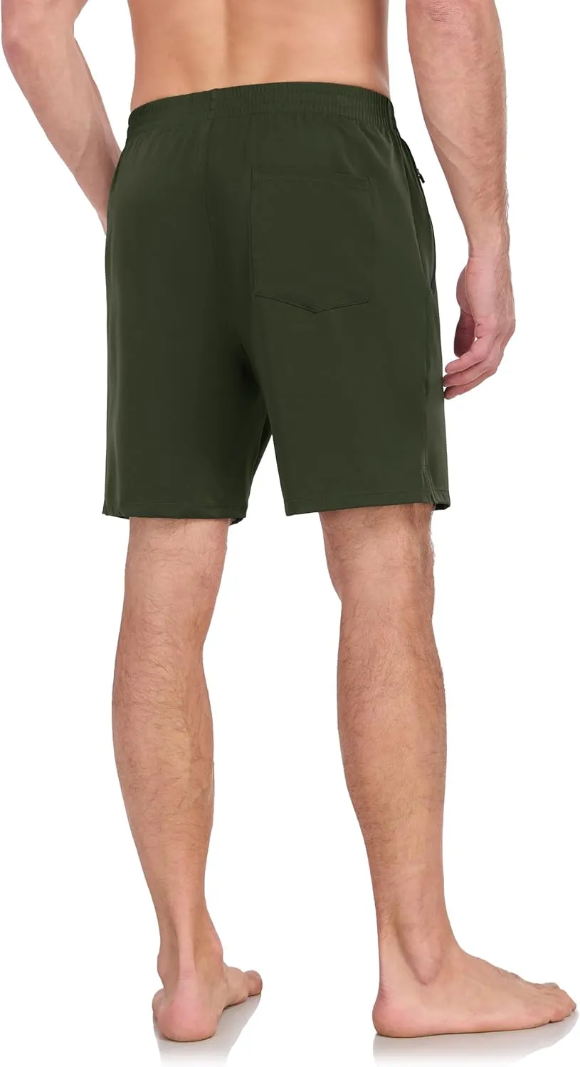 HISKYWIN Men's Athletic Running Shorts Lightweight Quick Dry Workout Jogging Shorts with Zip Pockets Active Gym Sports Hiking