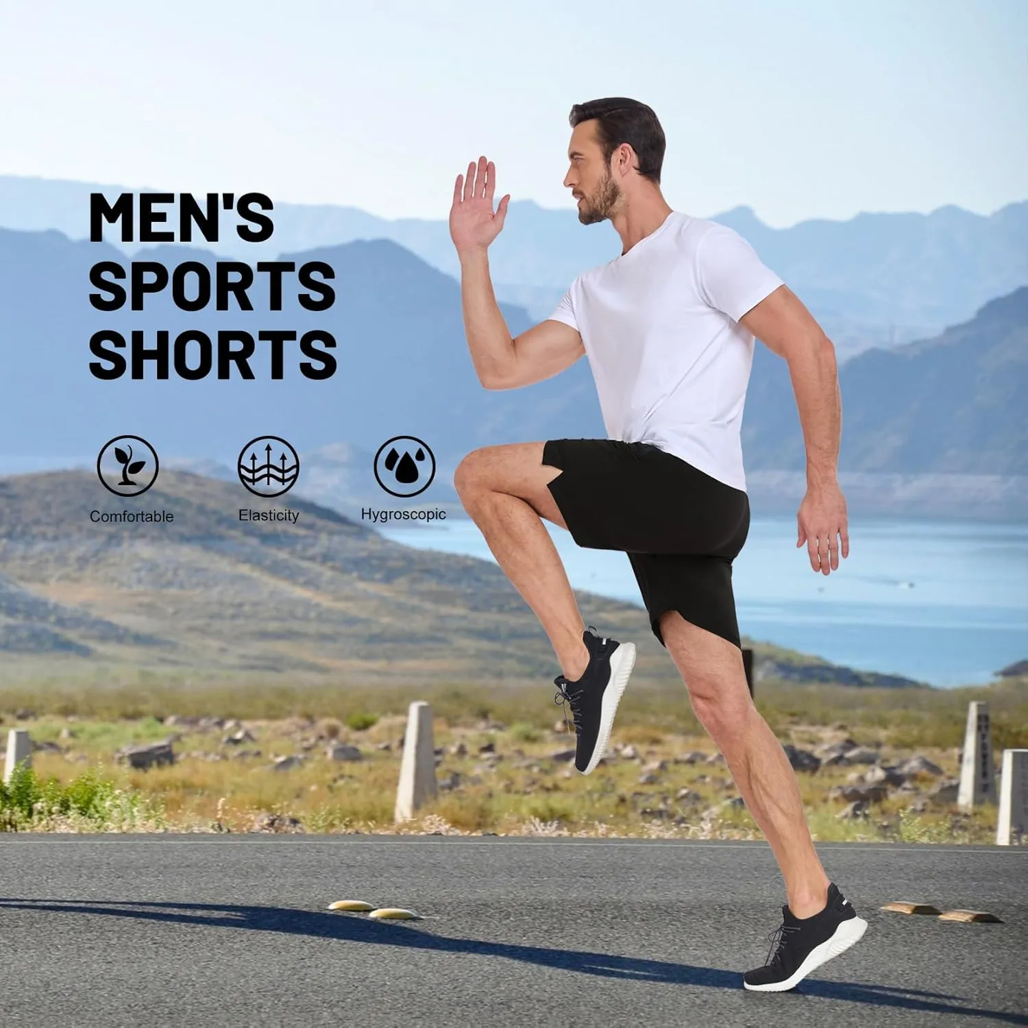 HISKYWIN Men's Athletic Running Shorts Lightweight Quick Dry Workout Jogging Shorts with Zip Pockets Active Gym Sports Hiking