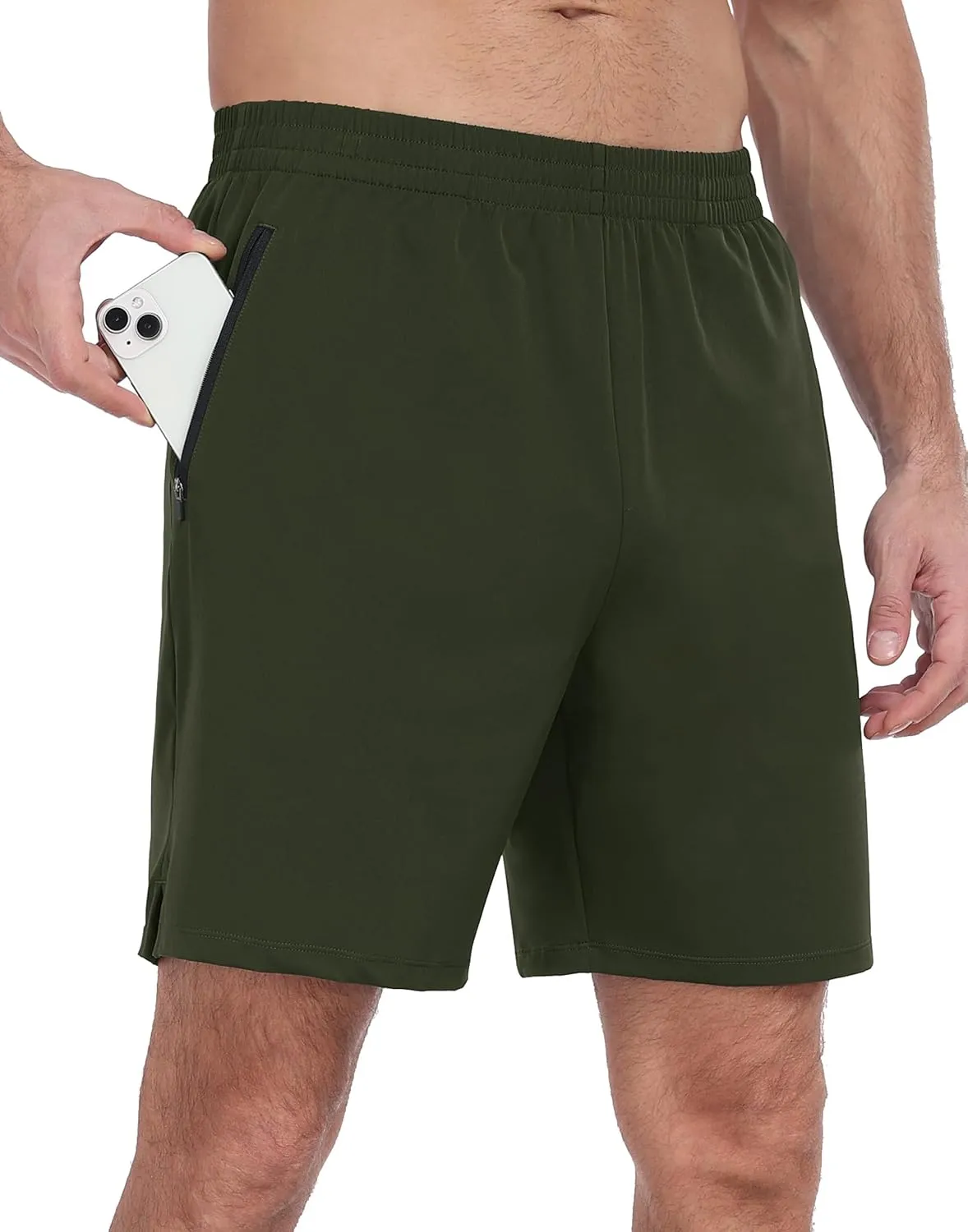 HISKYWIN Men's Athletic Running Shorts Lightweight Quick Dry Workout Jogging Shorts with Zip Pockets Active Gym Sports Hiking