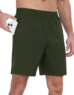 HISKYWIN Men's Athletic Running Shorts Lightweight Quick Dry Workout Jogging Shorts with Zip Pockets Active Gym Sports Hiking