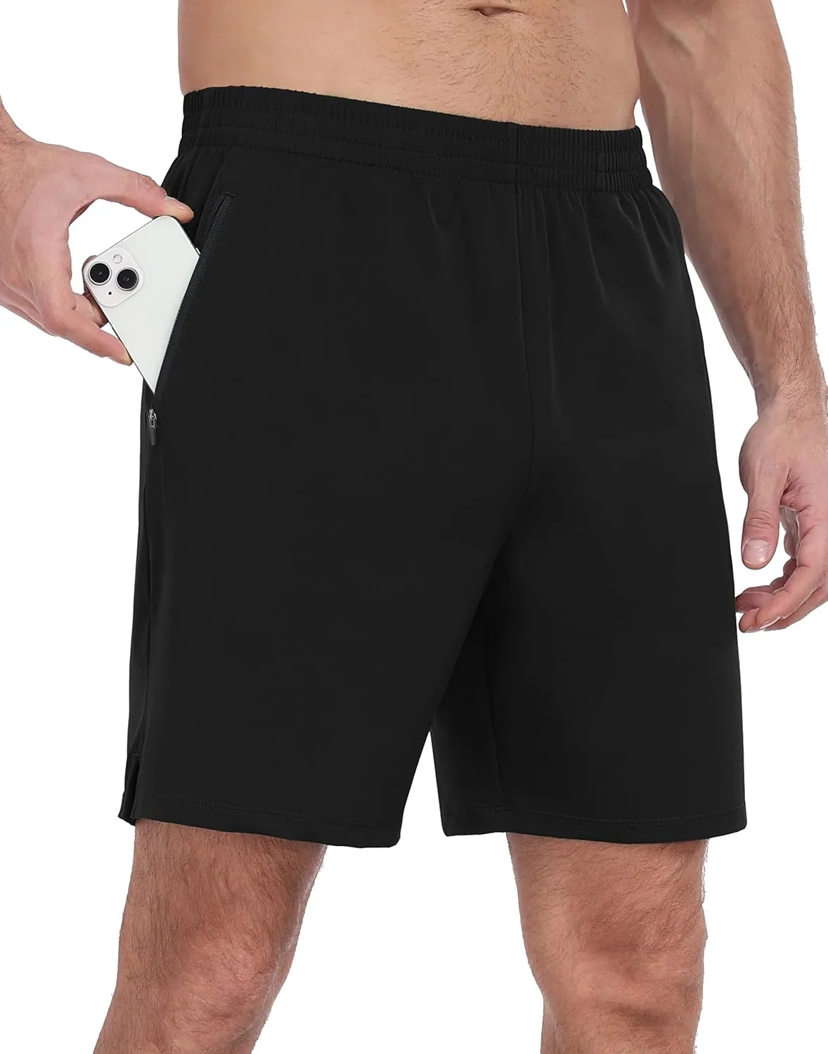 HISKYWIN Men's Athletic Running Shorts Lightweight Quick Dry Workout Jogging Shorts with Zip Pockets Active Gym Sports Hiking