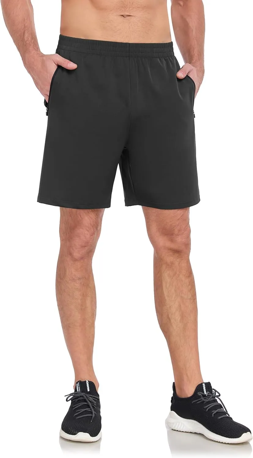 HISKYWIN Men's Athletic Running Shorts Lightweight Quick Dry Workout Jogging Shorts with Zip Pockets Active Gym Sports Hiking