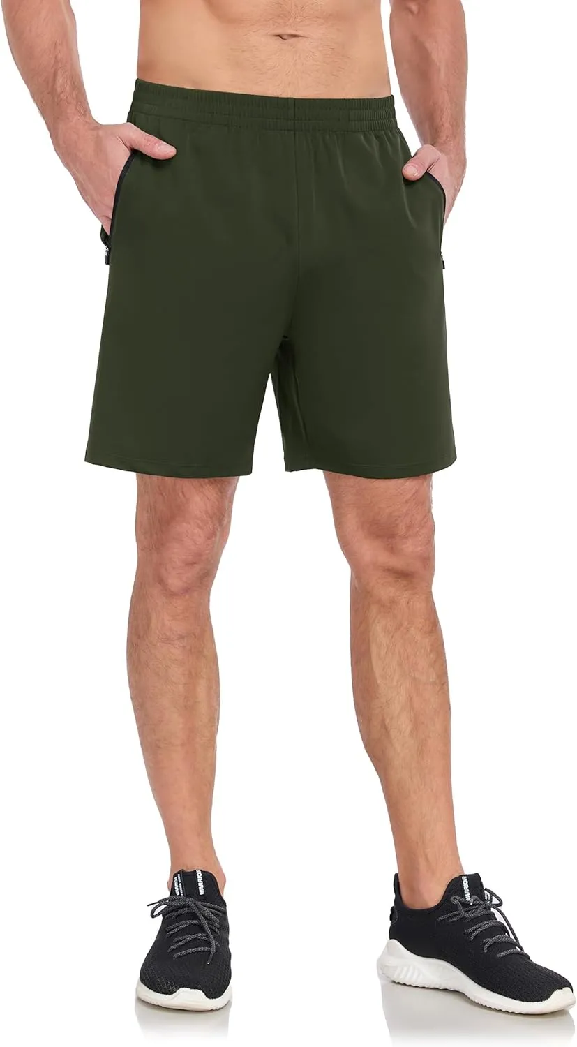 HISKYWIN Men's Athletic Running Shorts Lightweight Quick Dry Workout Jogging Shorts with Zip Pockets Active Gym Sports Hiking