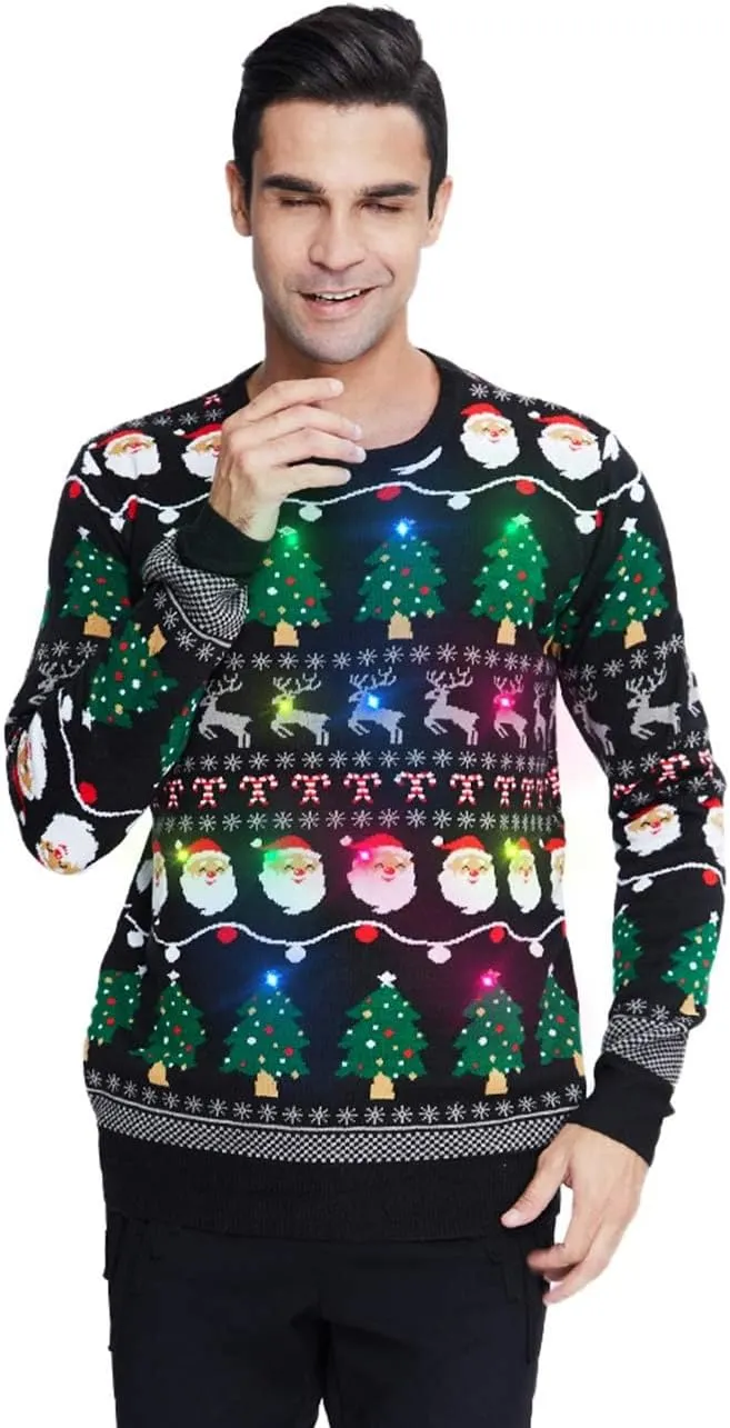 Idgreatim Men Women LED Ugly Christmas Sweaters Funny Pullover Long Sleeve Knitted Xmas Sweater Jumper S-XXL