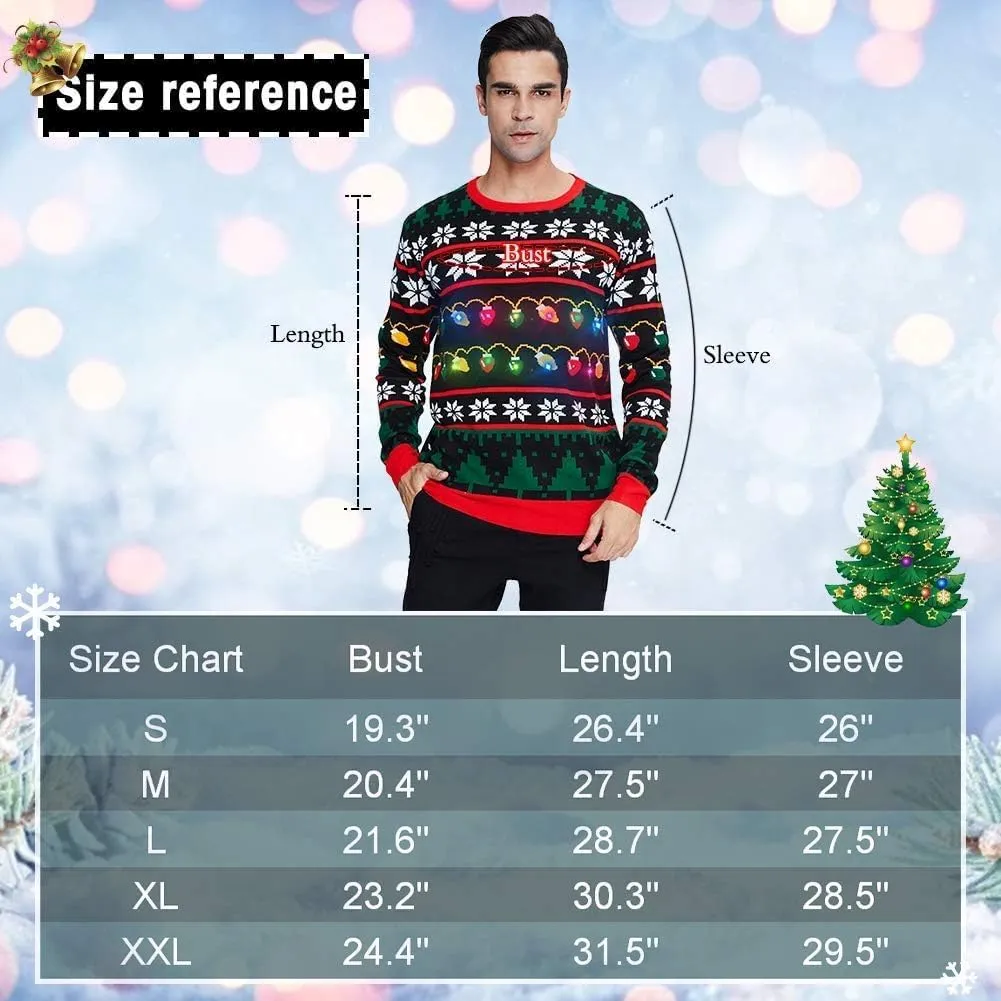 Idgreatim Men Women LED Ugly Christmas Sweaters Funny Pullover Long Sleeve Knitted Xmas Sweater Jumper S-XXL