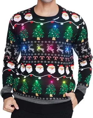 Idgreatim Men Women LED Ugly Christmas Sweaters Funny Pullover Long Sleeve Knitted Xmas Sweater Jumper S-XXL