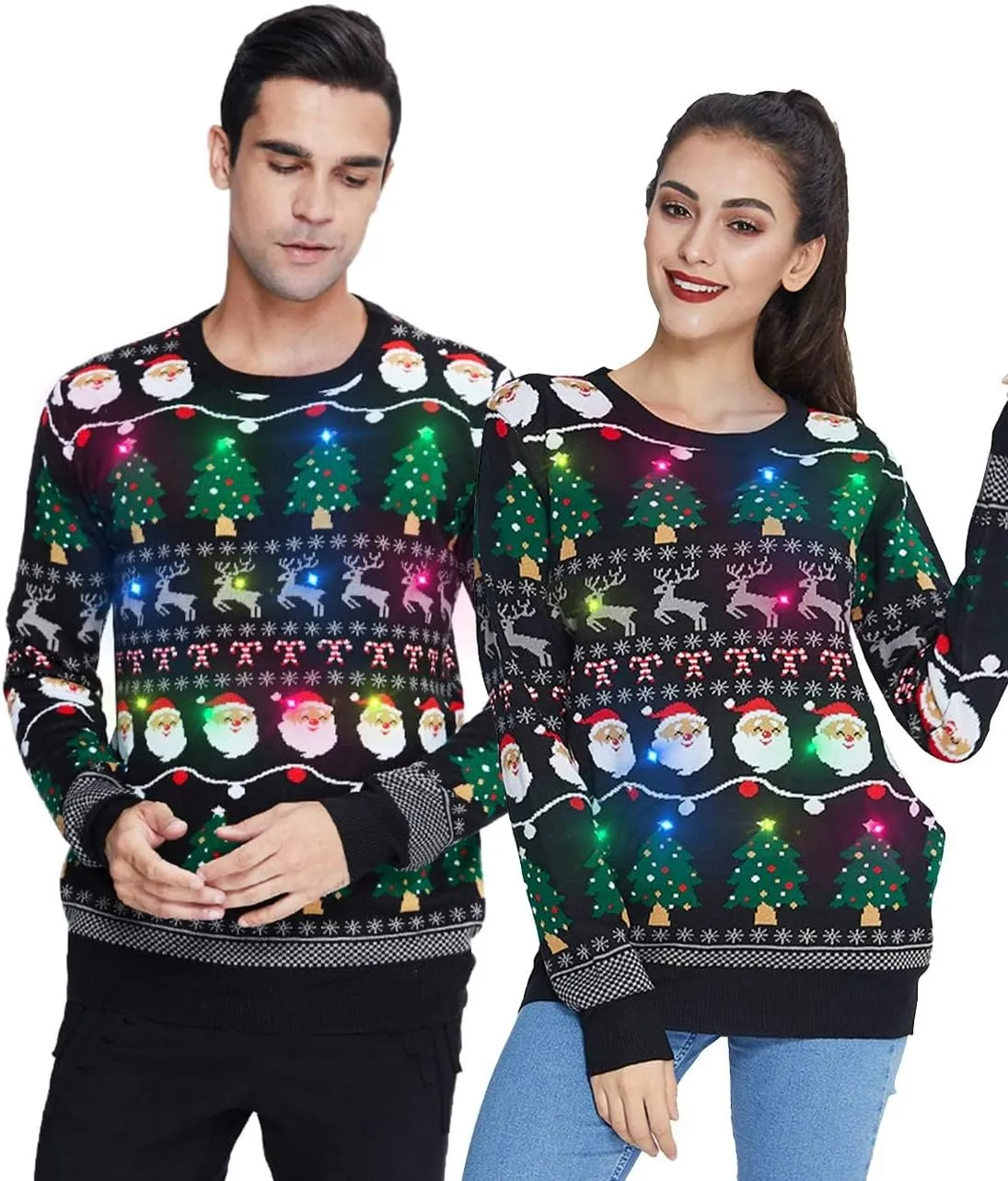 Idgreatim Men Women LED Ugly Christmas Sweaters Funny Pullover Long Sleeve Knitted Xmas Sweater Jumper S-XXL