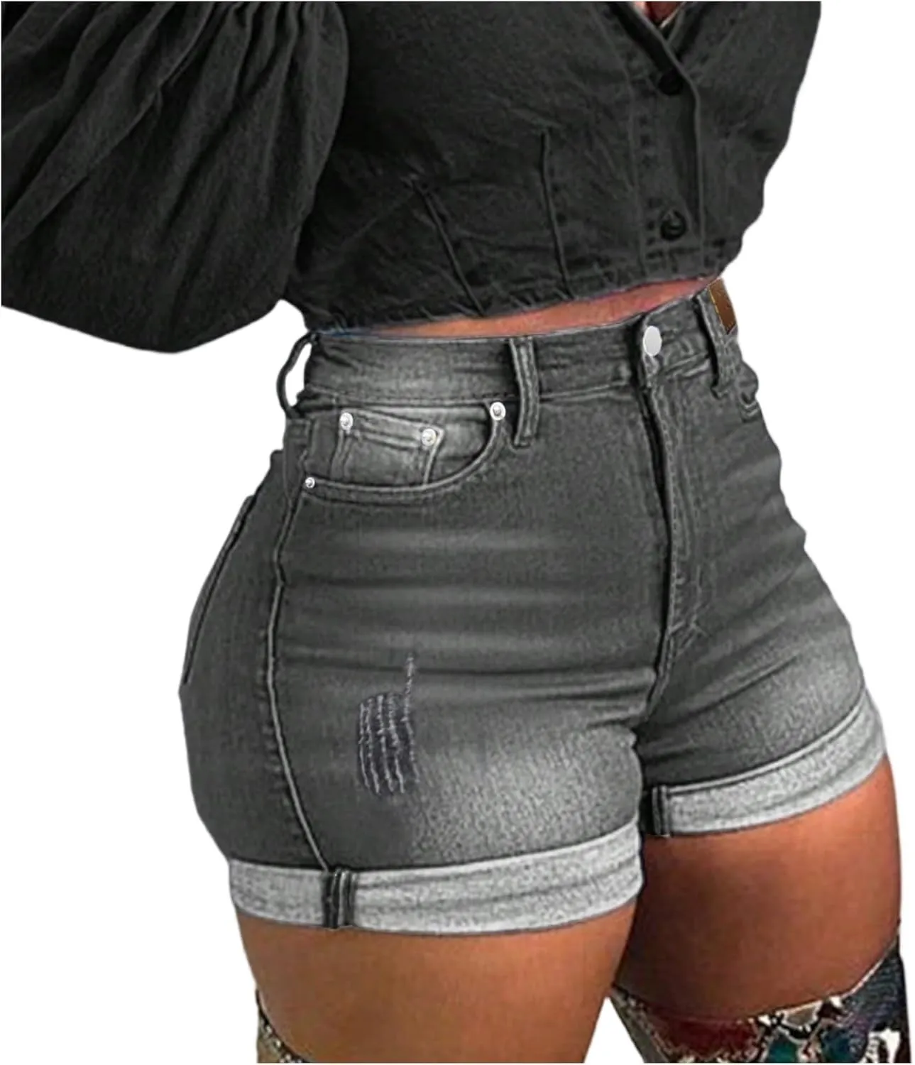 Jean Shorts Womens Casual High Waisted Cuffed Denim Shorts Booty Stretchy Cute Y2k Jorts with Pockets