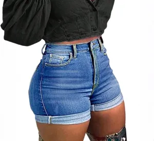 Jean Shorts Womens Casual High Waisted Cuffed Denim Shorts Booty Stretchy Cute Y2k Jorts with Pockets