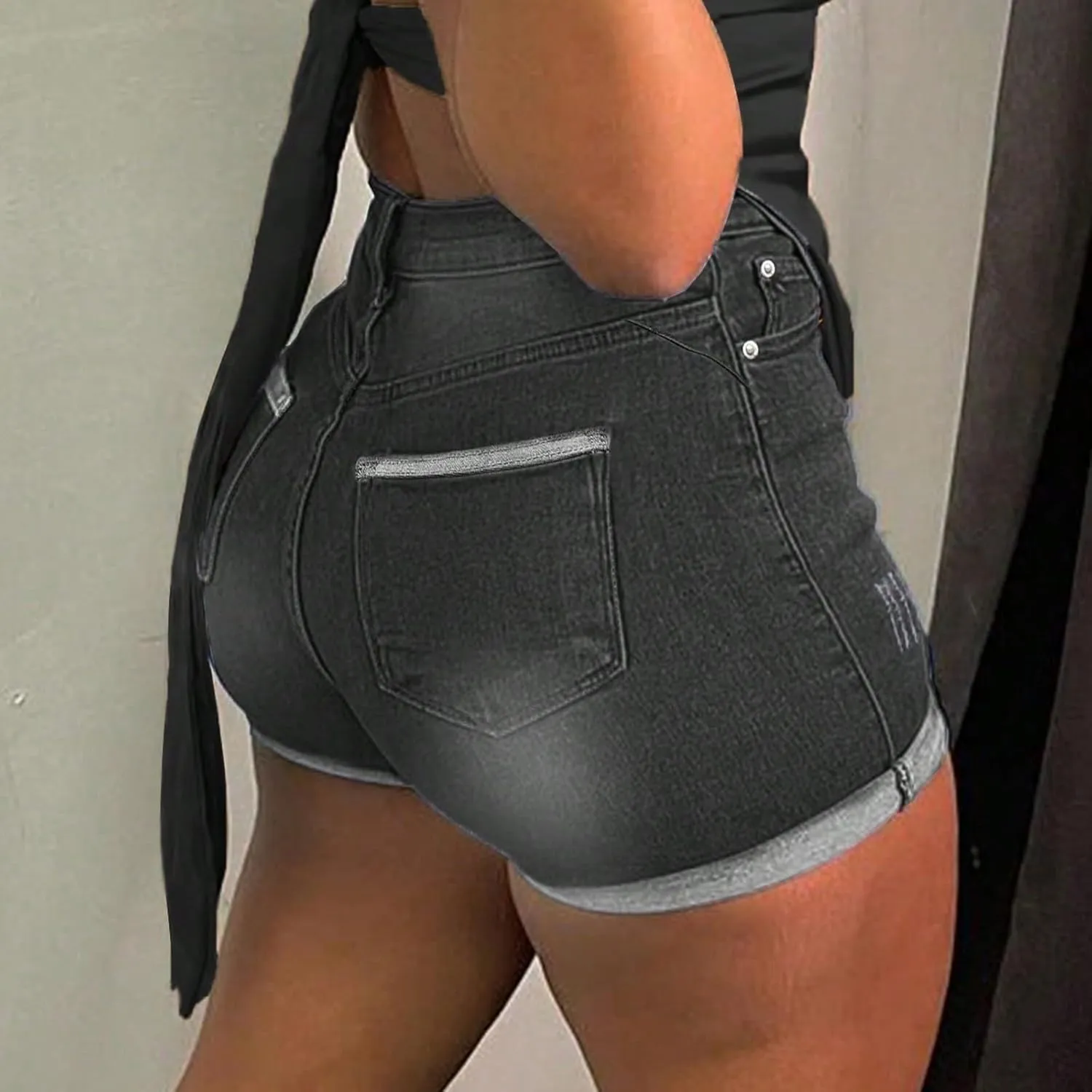 Jean Shorts Womens Casual High Waisted Cuffed Denim Shorts Booty Stretchy Cute Y2k Jorts with Pockets