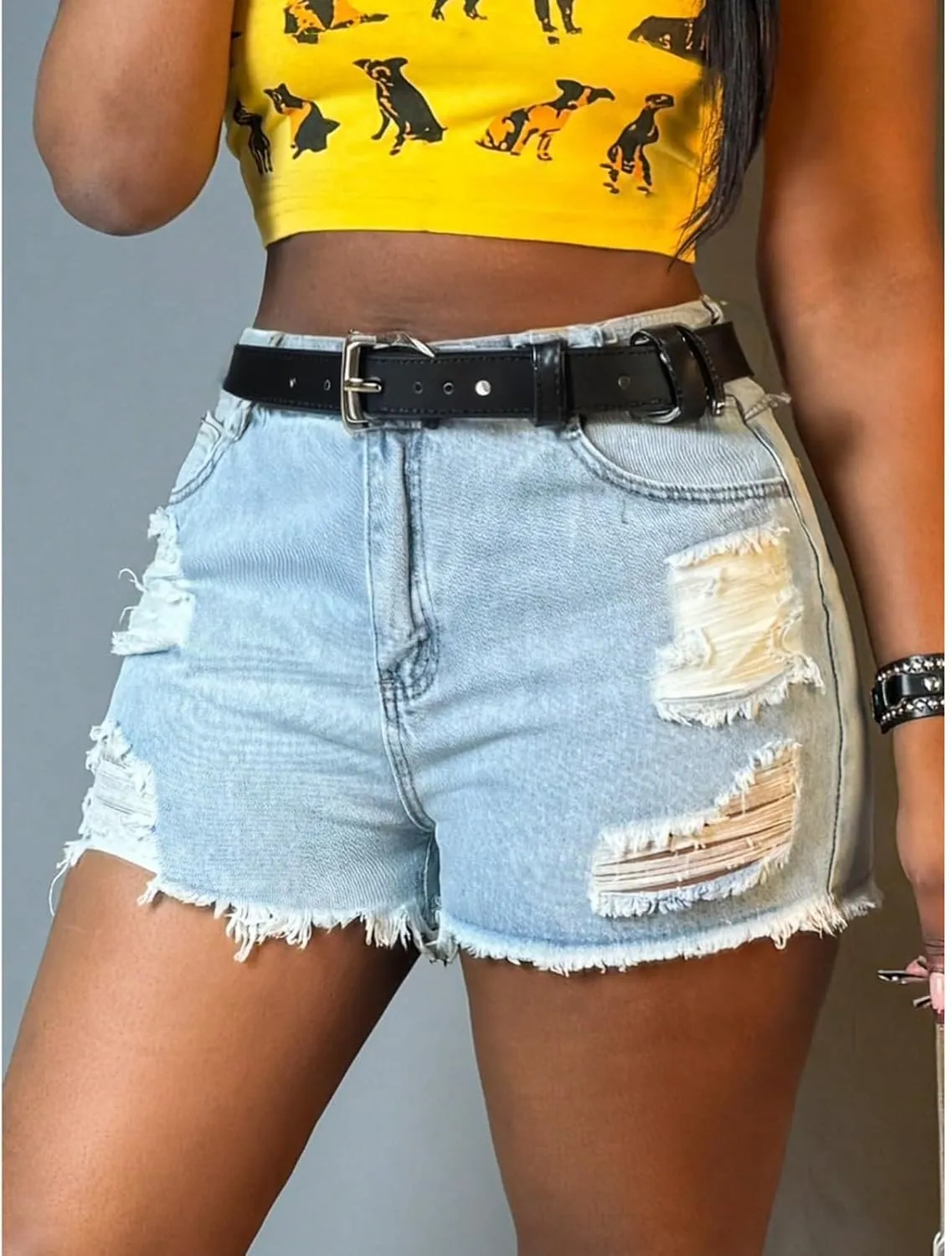 Jean Shorts Womens High Waisted Ripped Jean Shorts Stretchy Slim Fit Frayed Raw Hem Denim Jeans Short with Pockets