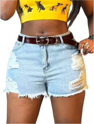 Jean Shorts Womens High Waisted Ripped Jean Shorts Stretchy Slim Fit Frayed Raw Hem Denim Jeans Short with Pockets