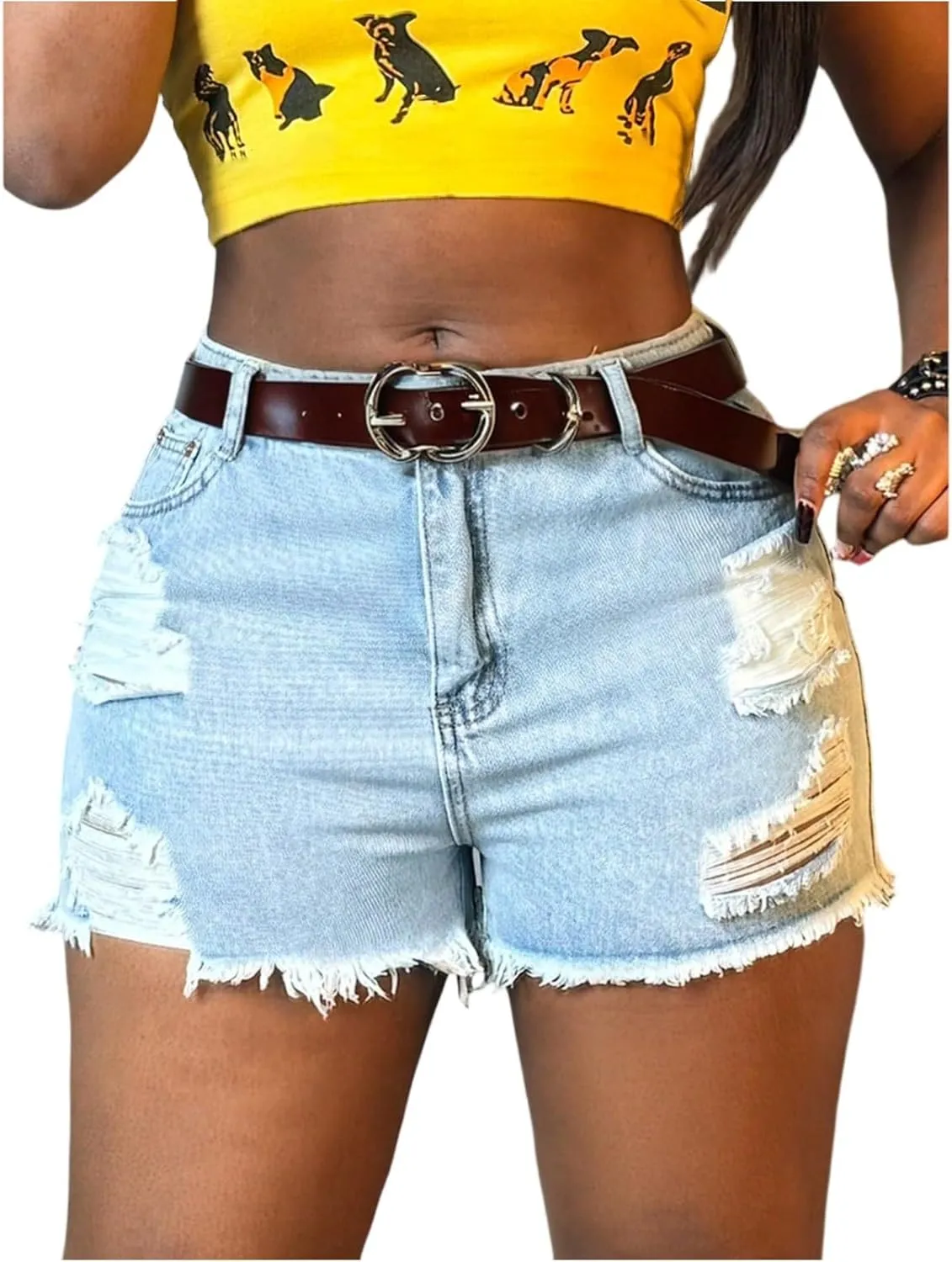 Jean Shorts Womens High Waisted Ripped Jean Shorts Stretchy Slim Fit Frayed Raw Hem Denim Jeans Short with Pockets