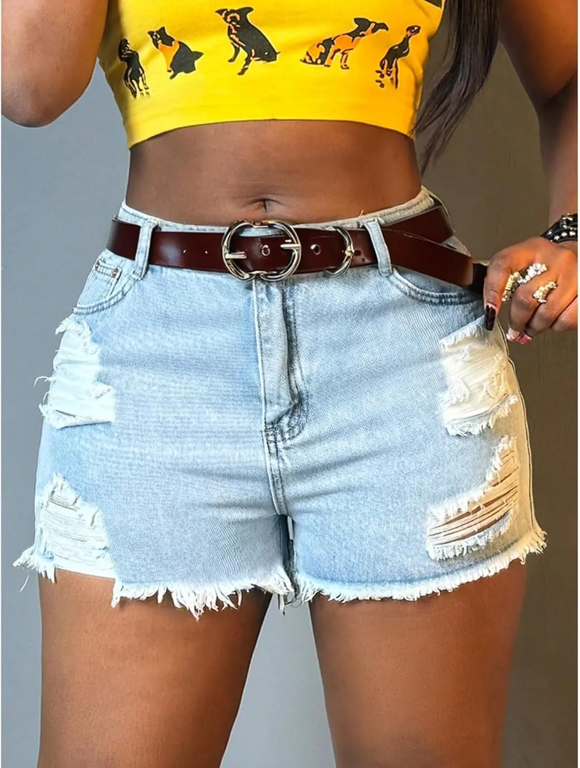 Jean Shorts Womens High Waisted Ripped Jean Shorts Stretchy Slim Fit Frayed Raw Hem Denim Jeans Short with Pockets