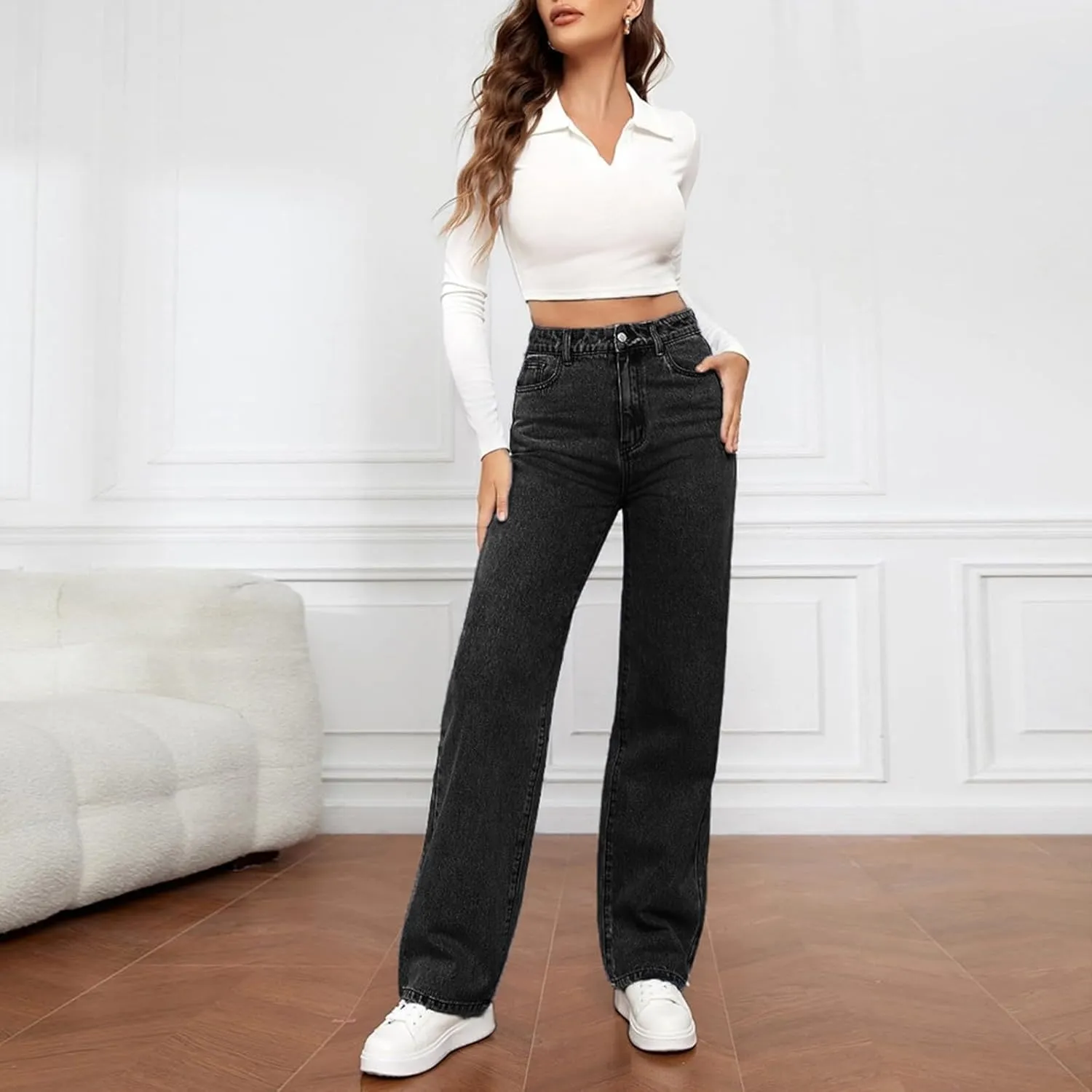 Jeans for Women High Waisted Straight Leg Pants Casual Boyfriend Jeans Trendy Vintage Classic Trousers with Pockets