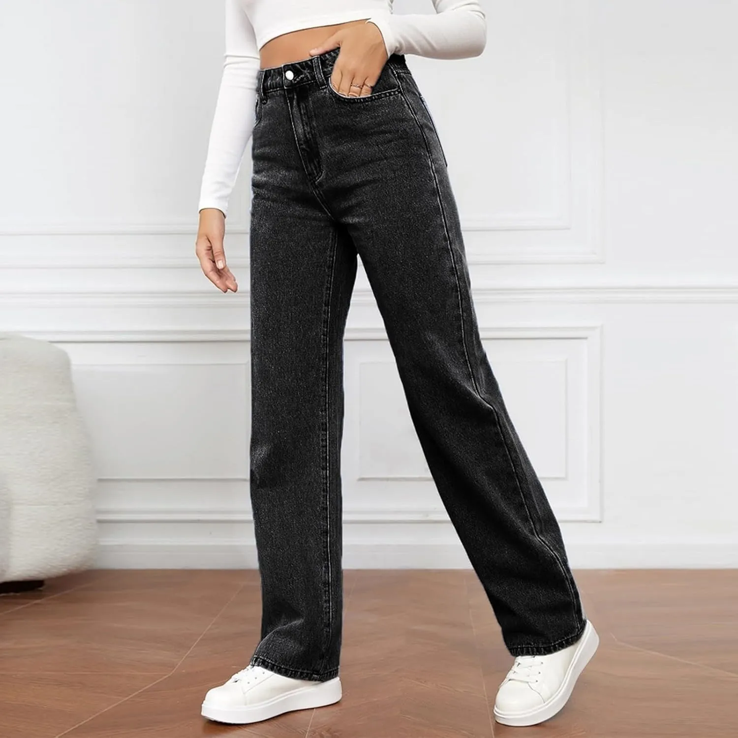 Jeans for Women High Waisted Straight Leg Pants Casual Boyfriend Jeans Trendy Vintage Classic Trousers with Pockets