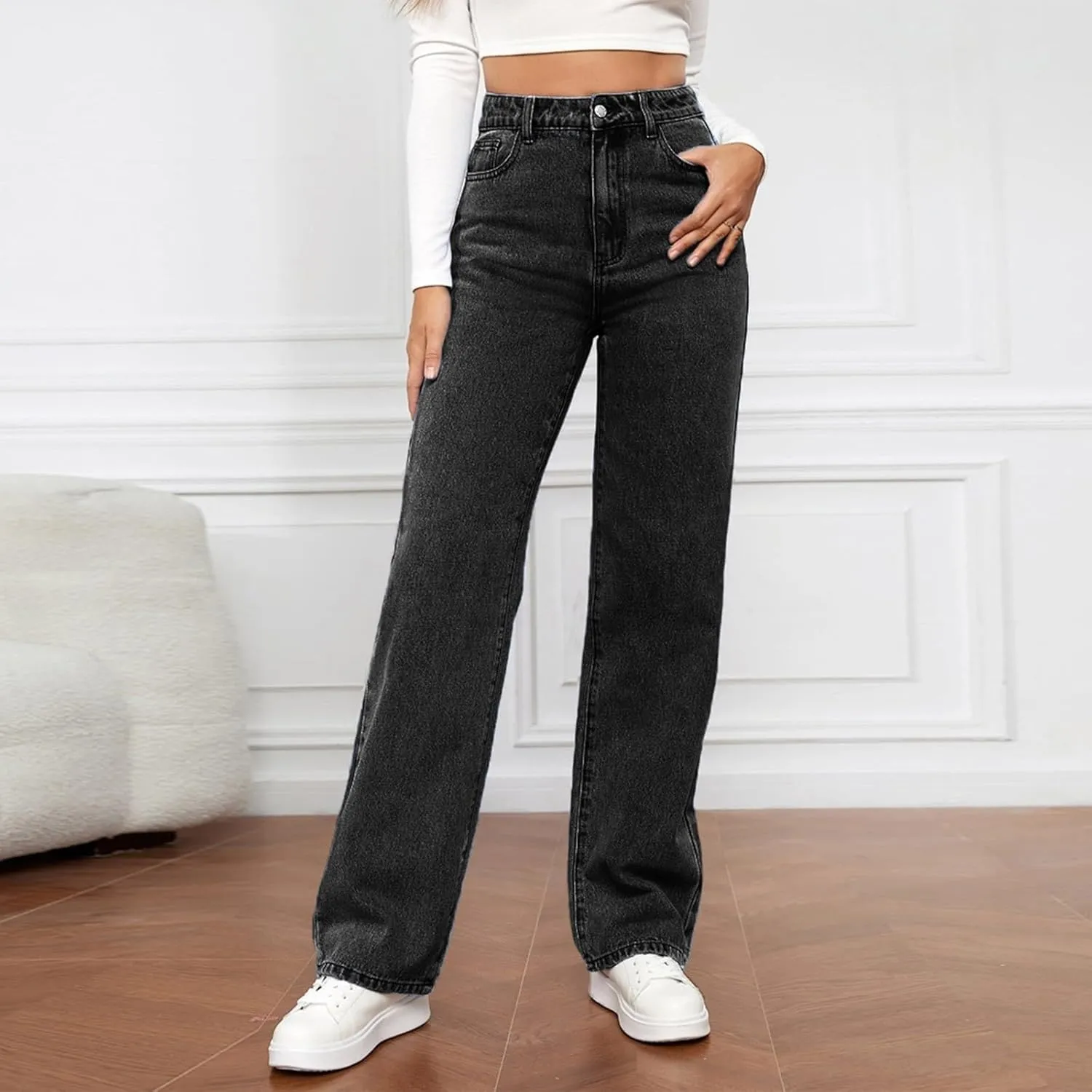 Jeans for Women High Waisted Straight Leg Pants Casual Boyfriend Jeans Trendy Vintage Classic Trousers with Pockets