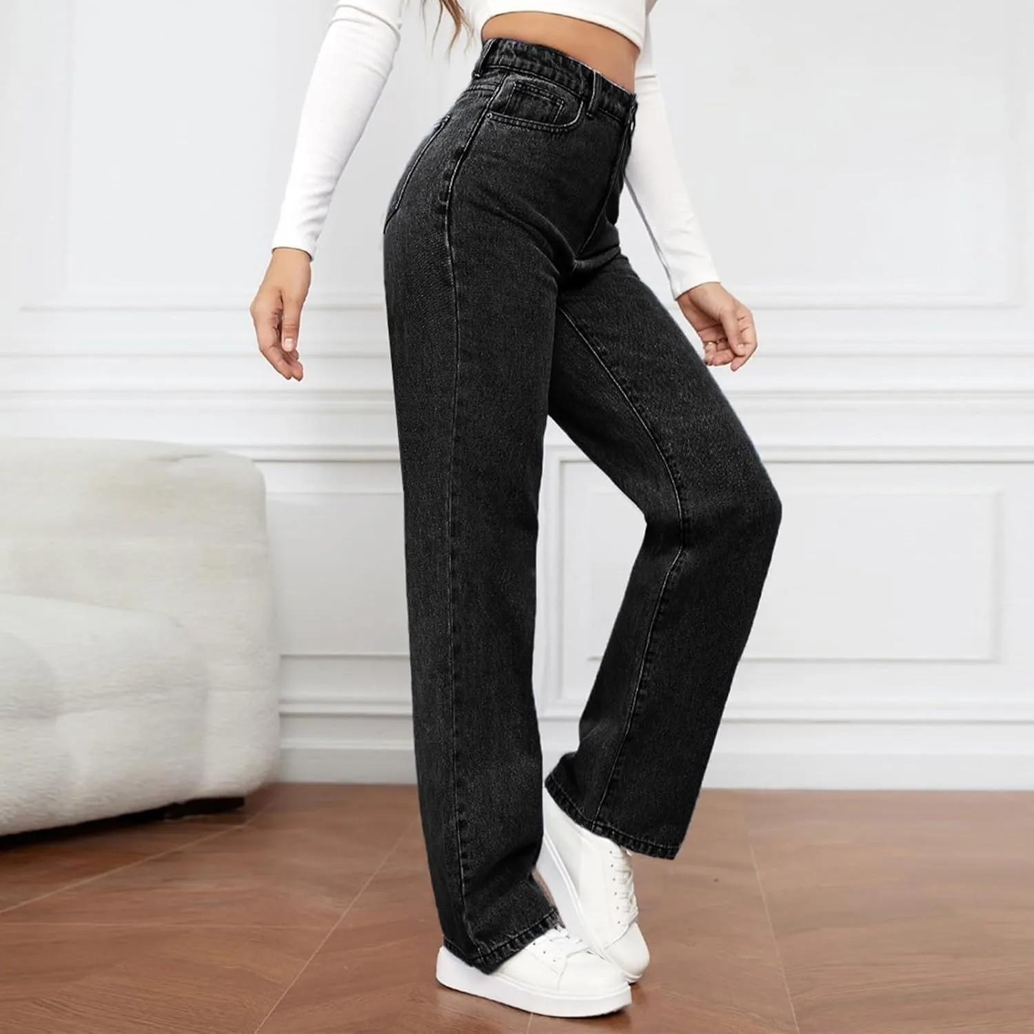 Jeans for Women High Waisted Straight Leg Pants Casual Boyfriend Jeans Trendy Vintage Classic Trousers with Pockets