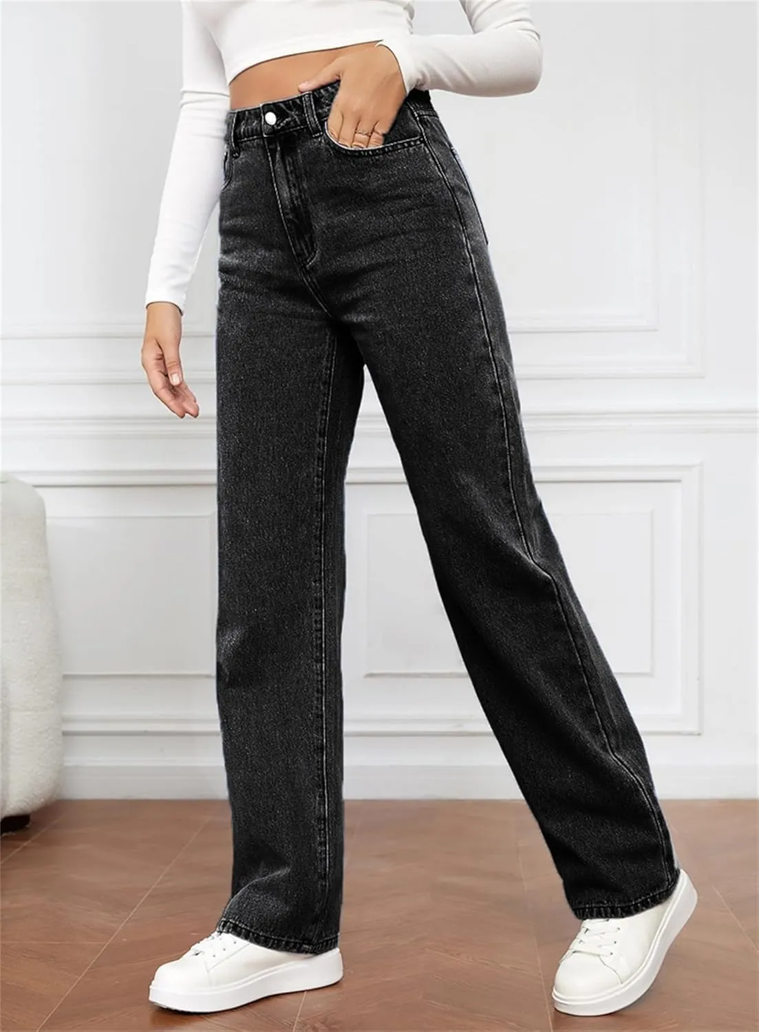 Jeans for Women Retro High Waisted Straight Leg Jeans Loose Wide Leg Baggy Jean Casual Tummy Control Trendy Denim Pants