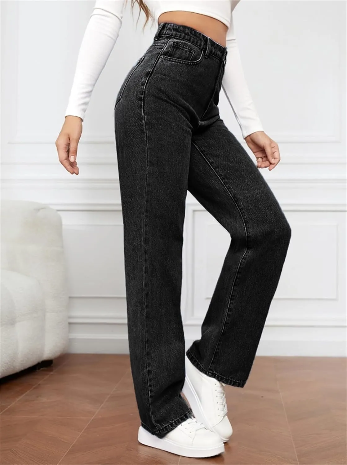 Jeans for Women Retro High Waisted Straight Leg Jeans Loose Wide Leg Baggy Jean Casual Tummy Control Trendy Denim Pants