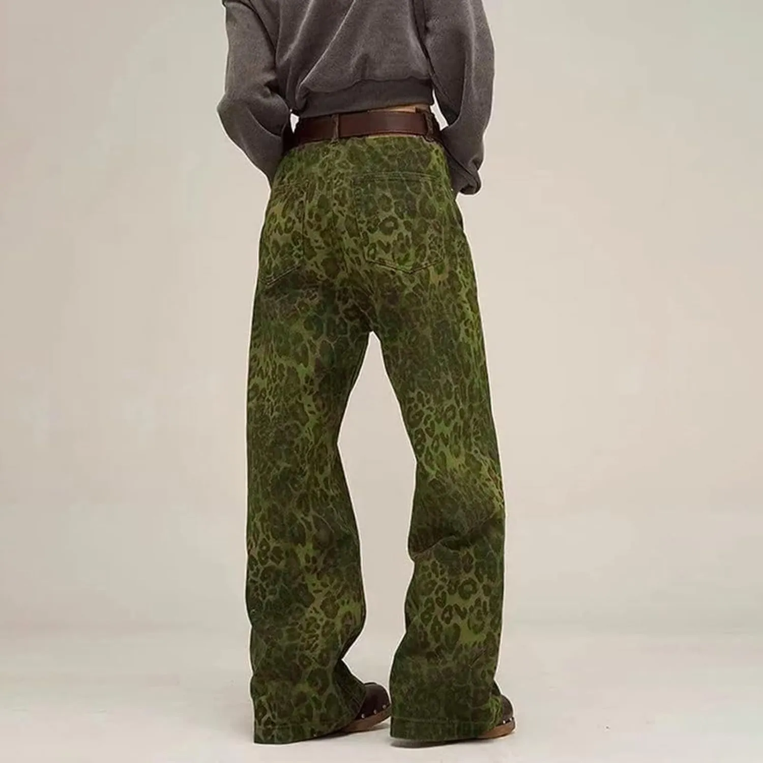 Jeans for Women Trendy Casual High Waist Wide Leg Jeans Vintage Leopard Printed Straight Leg Pants Boyfried Denim Pants