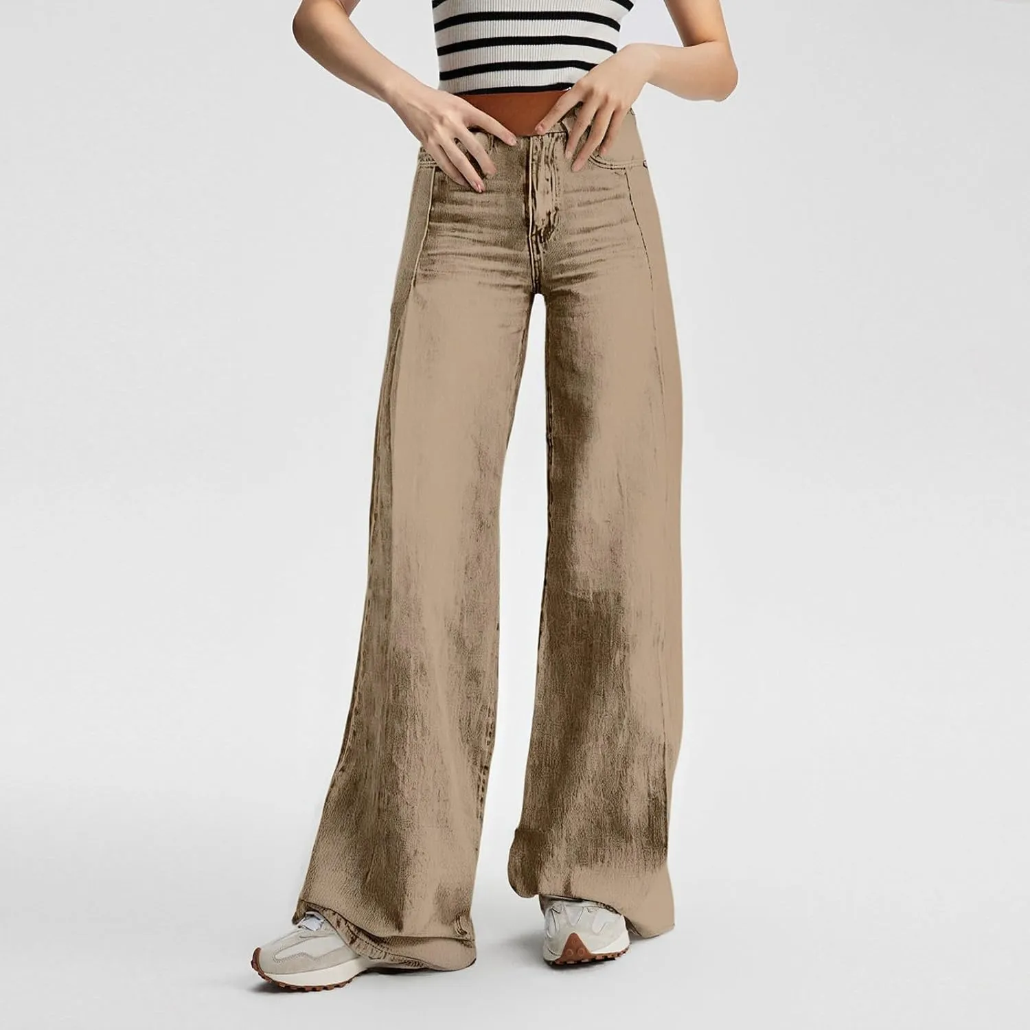 Jeans Women Cargo, Flare Jeans Petite Baggy High Waisted 2025 Trendy Wide Leg Summer Trousers Stretchy