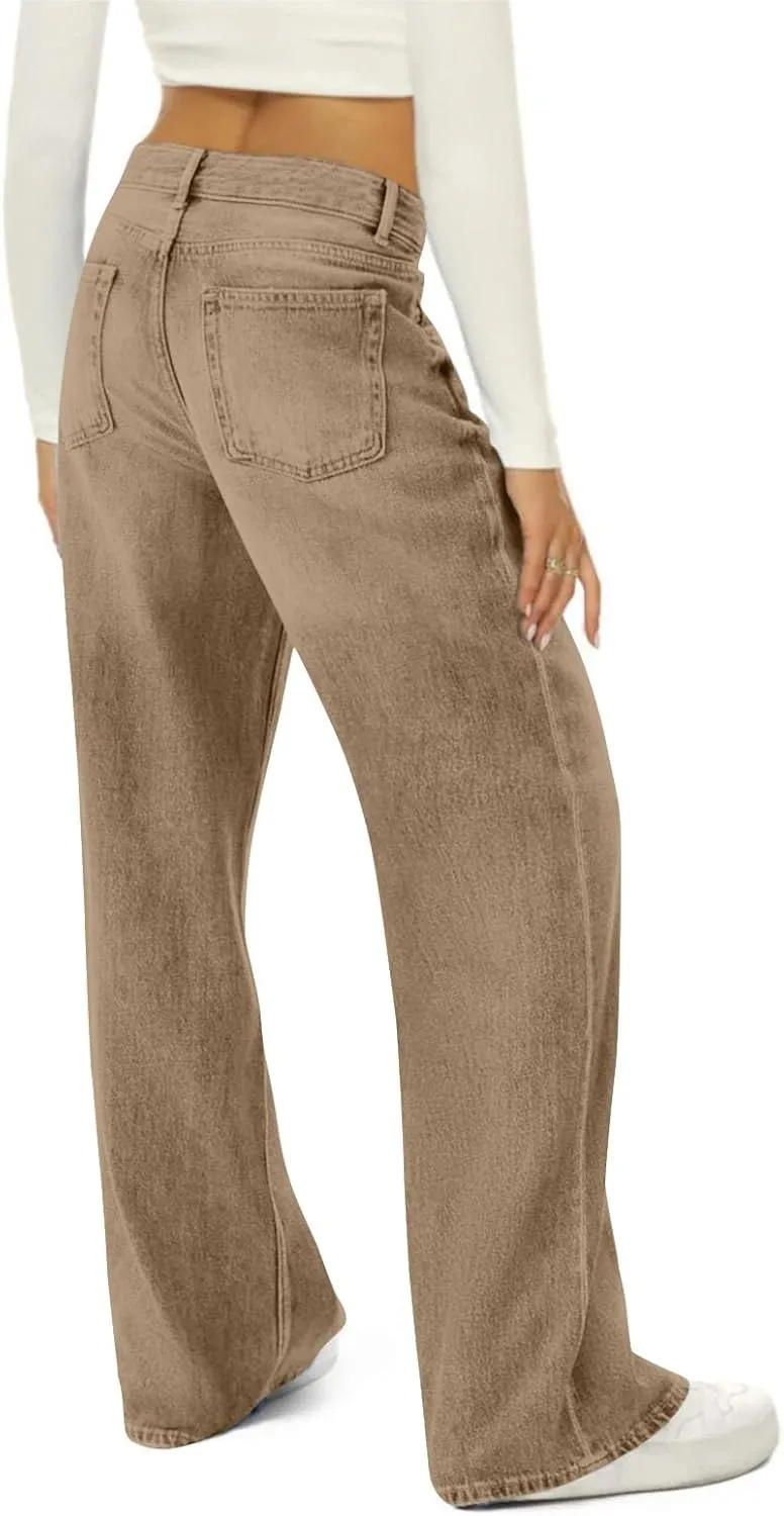 Jeans Women Cargo, Flare Jeans Petite Baggy High Waisted 2025 Trendy Wide Leg Summer Trousers Stretchy