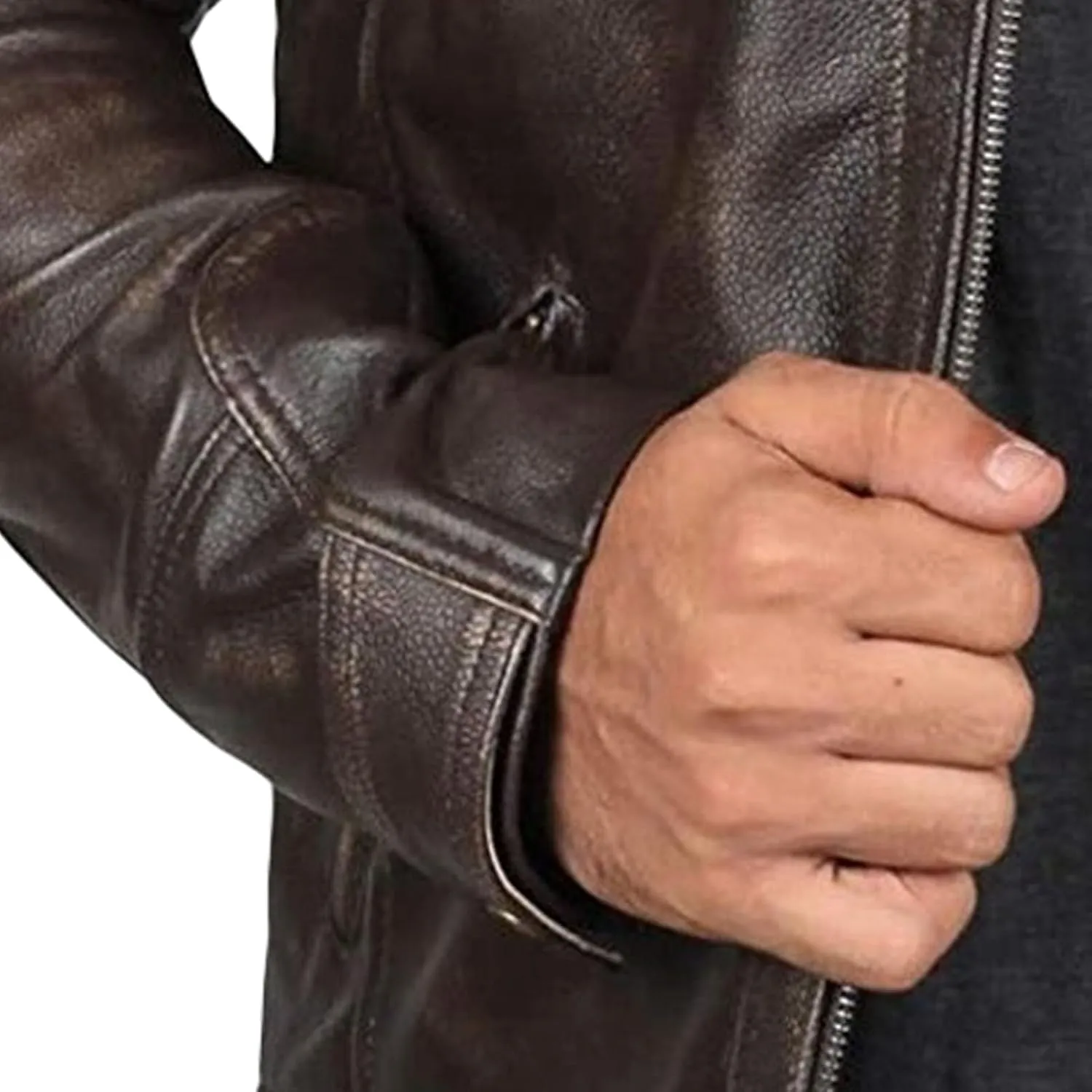 JEsilunmaMY Mens Distressed Punk Leather Jacket Vintage Stand Collar Motorcycle Bomber Jacket Casual Sport Moto Biker Coat