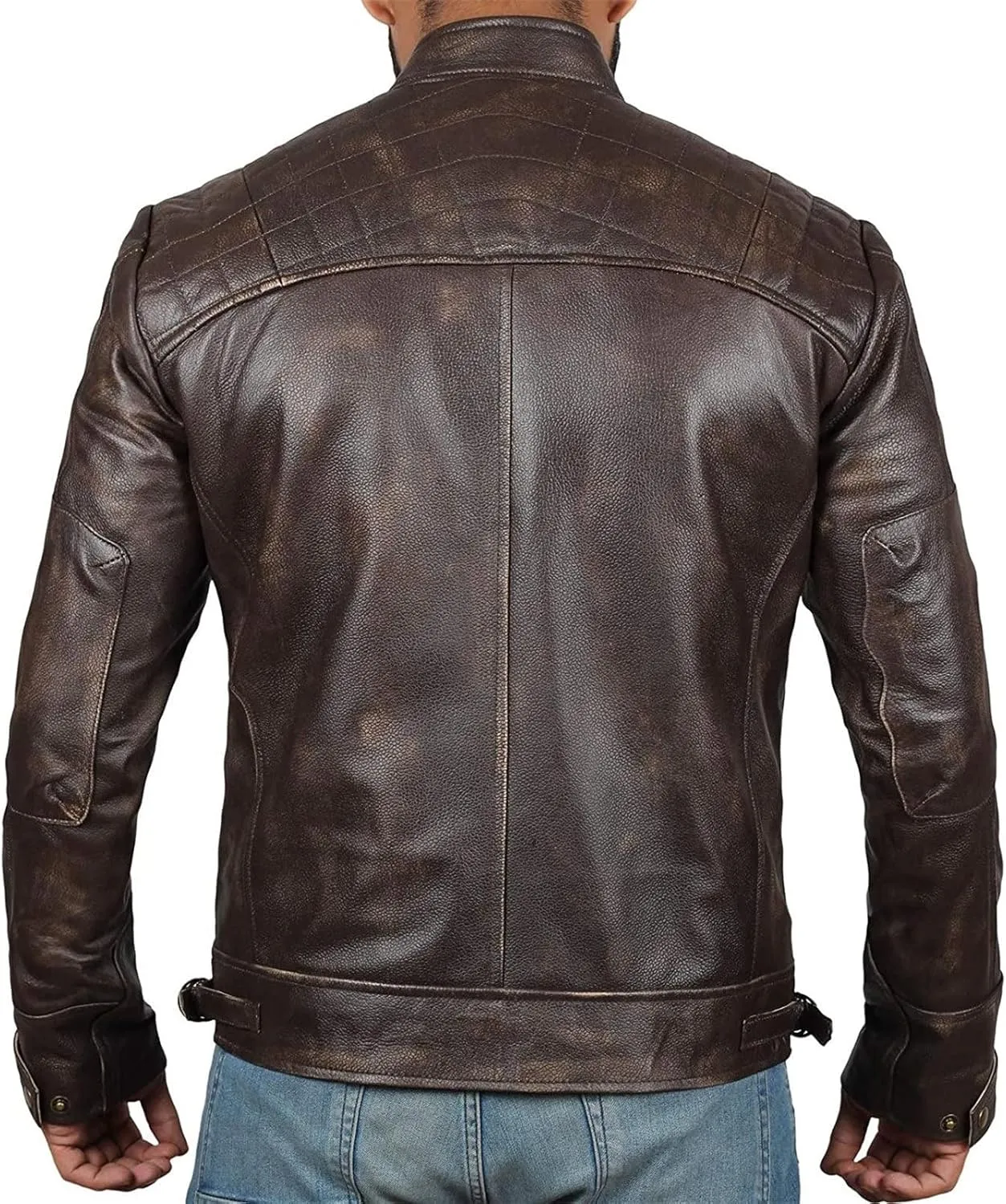 JEsilunmaMY Mens Distressed Punk Leather Jacket Vintage Stand Collar Motorcycle Bomber Jacket Casual Sport Moto Biker Coat
