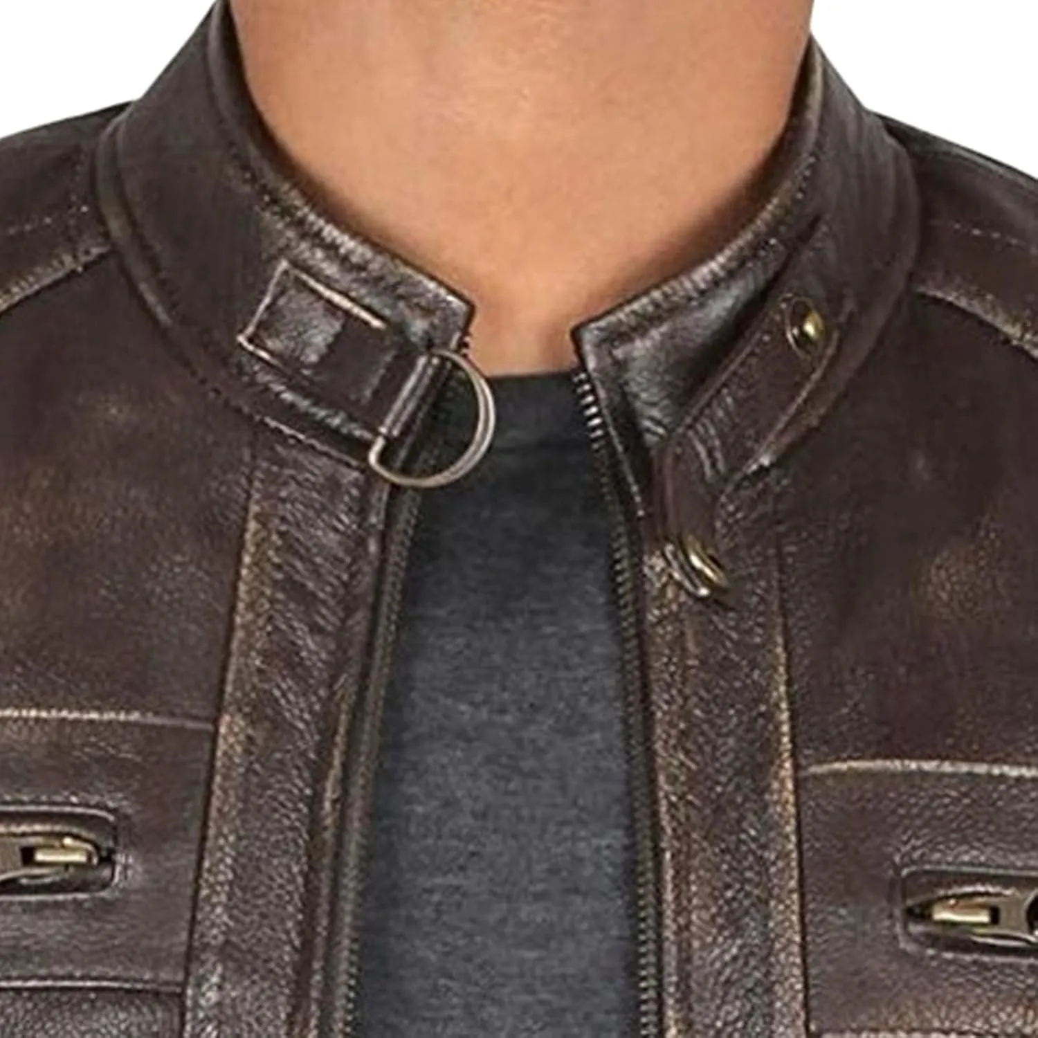 JEsilunmaMY Mens Distressed Punk Leather Jacket Vintage Stand Collar Motorcycle Bomber Jacket Casual Sport Moto Biker Coat