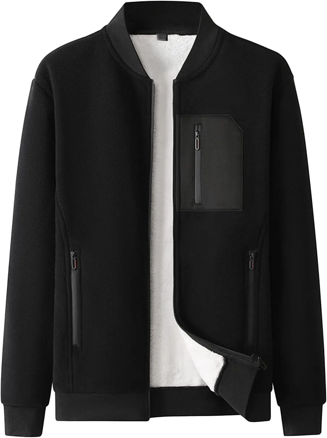 JEsilunmaMY Men's Polar Fleece Sport Baseball Jacket Full Zip Sherpa Lined Fall Winter Windbreaker Warm Thicken Bomber Coat