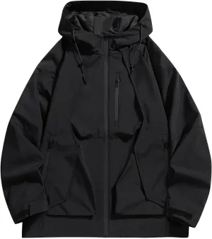 Juejuezi Men's Lightweight Softshell Jacket Hooded Waterproof Winter Hiking Windbreaker Breathable Windproof Coat