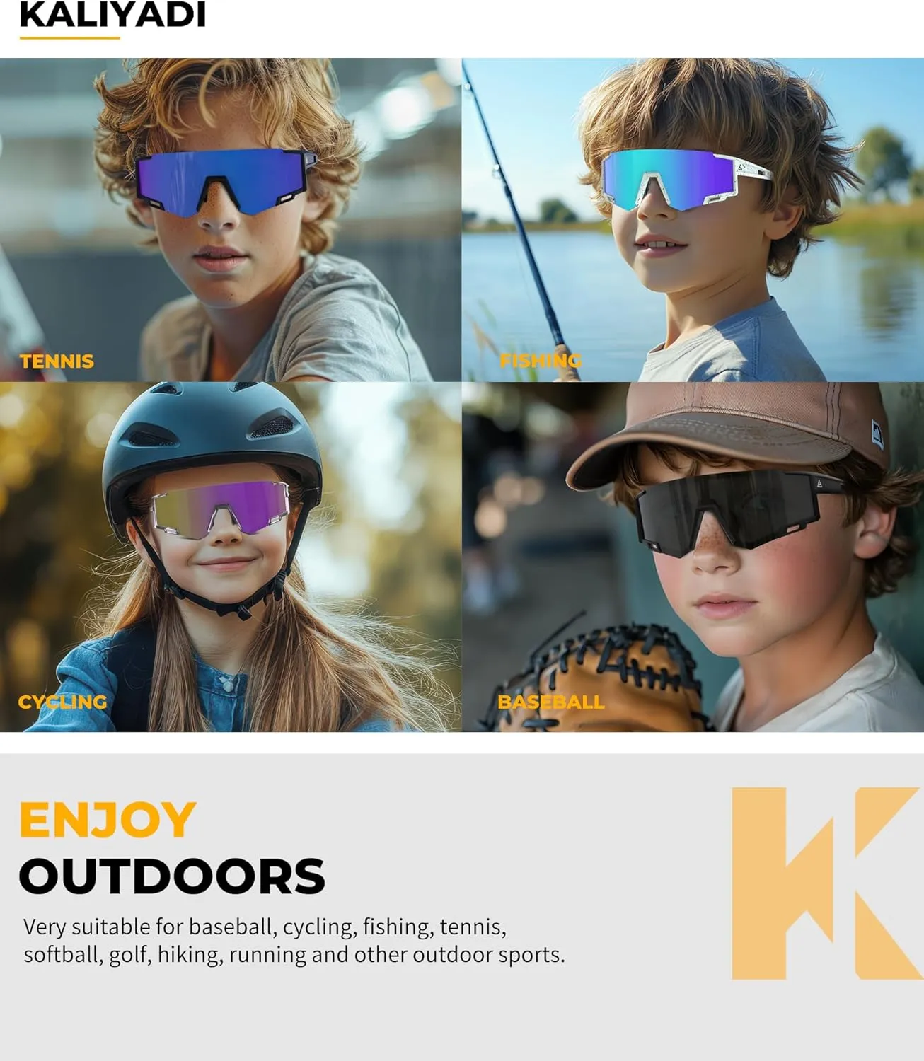 KALIYADI Sports Sunglasses-for-Kids Polarized Kids-Sunglasses: Boys and Girls Sun Glasses with UV400 for Running Cycling