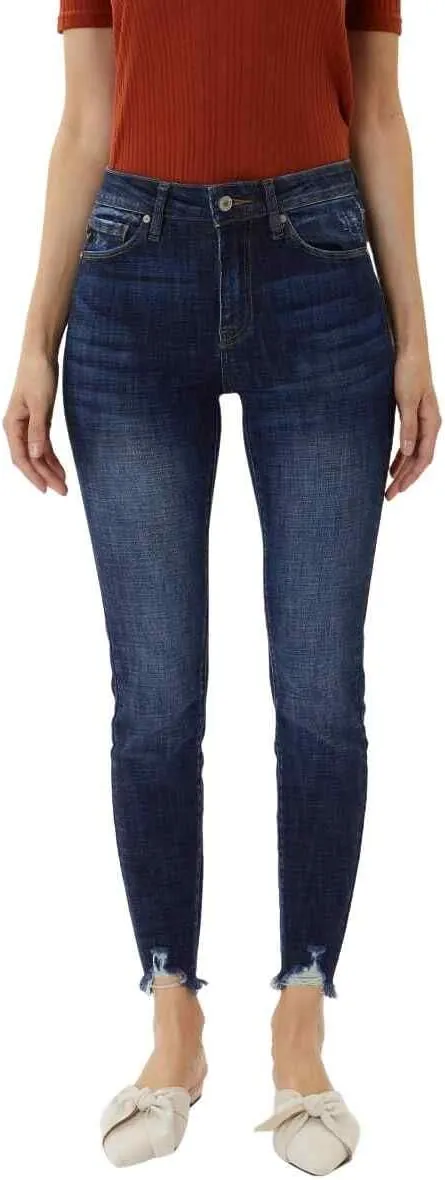 Kan Can Jeans Alyssa High-Rise Dark Wash Distressed Ankle Skinny Jeans (7/27)