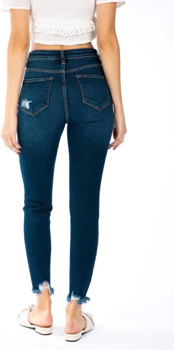 Kan Can Women's Super High Rise Distressed Ankle Skinny Jeans