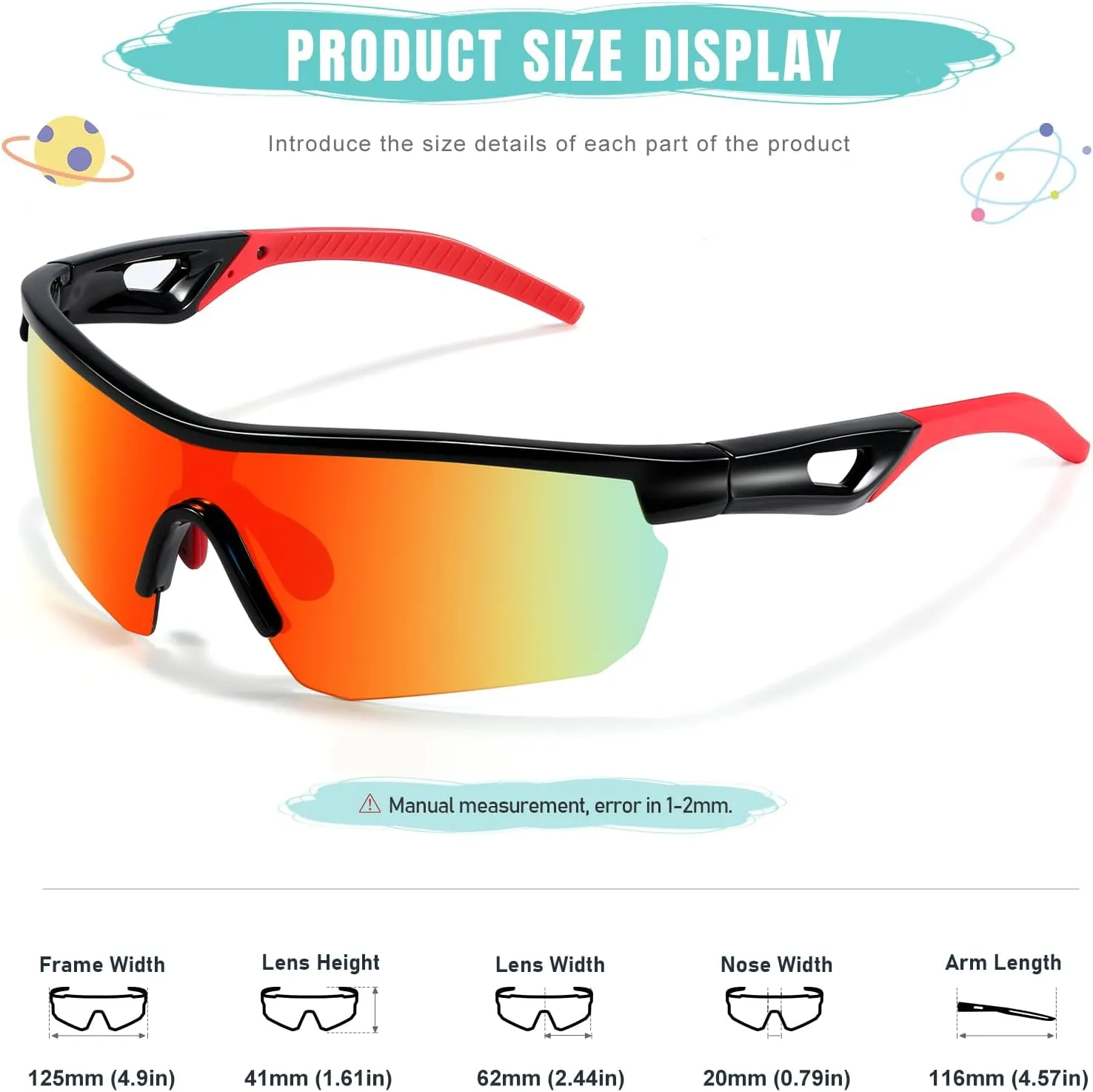 Kids Sunglasses Polarized Baseball Sports Sun Glasses,Lightweight UV400 TR90 Cycling Shades Frame Boys Girls