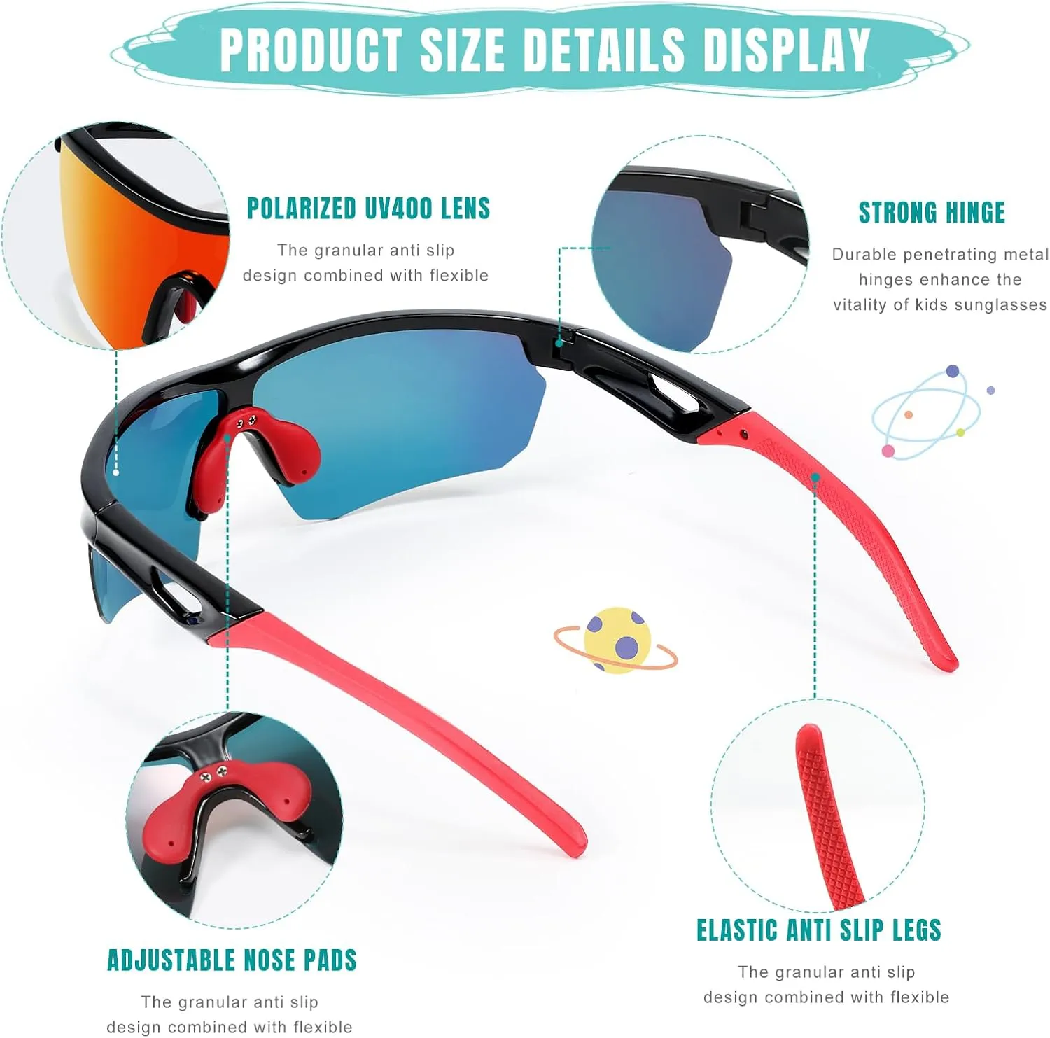 Kids Sunglasses Polarized Baseball Sports Sun Glasses,Lightweight UV400 TR90 Cycling Shades Frame Boys Girls