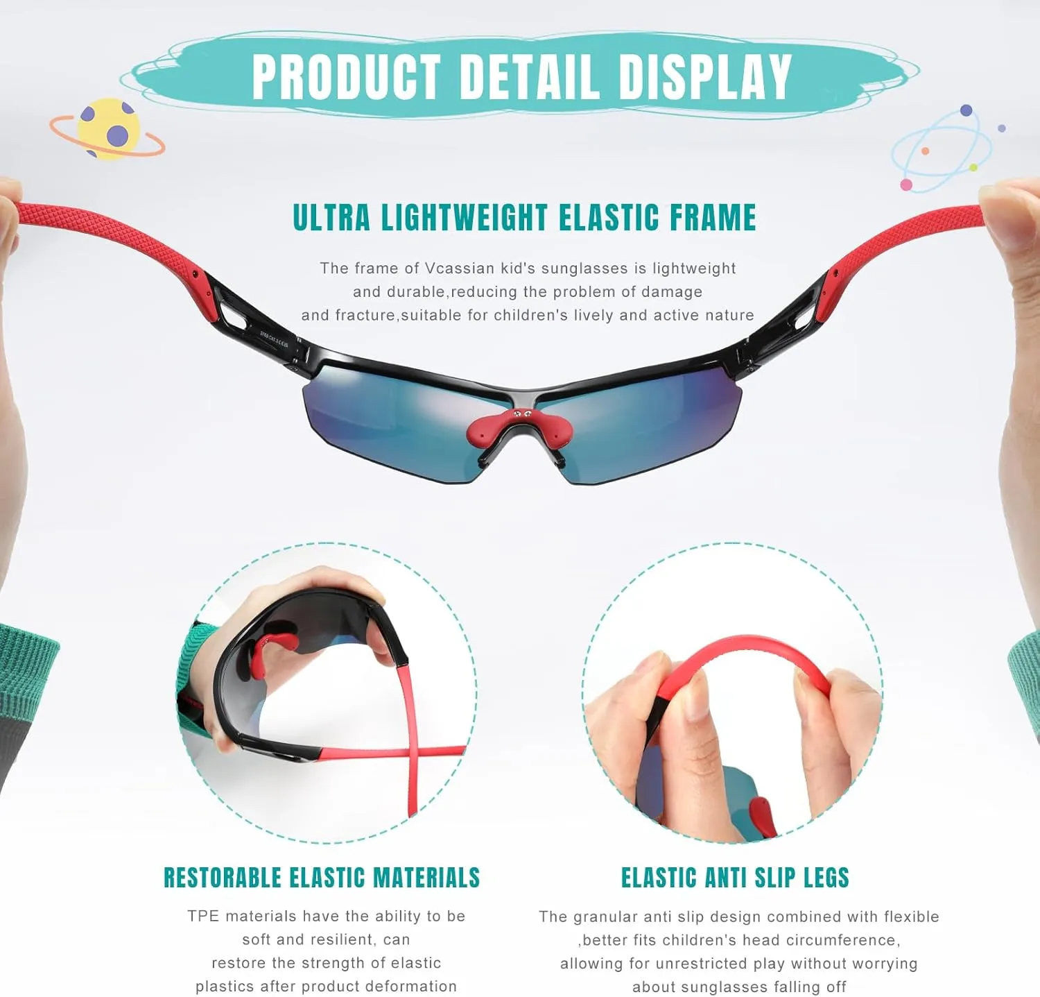 Kids Sunglasses Polarized Baseball Sports Sun Glasses,Lightweight UV400 TR90 Cycling Shades Frame Boys Girls