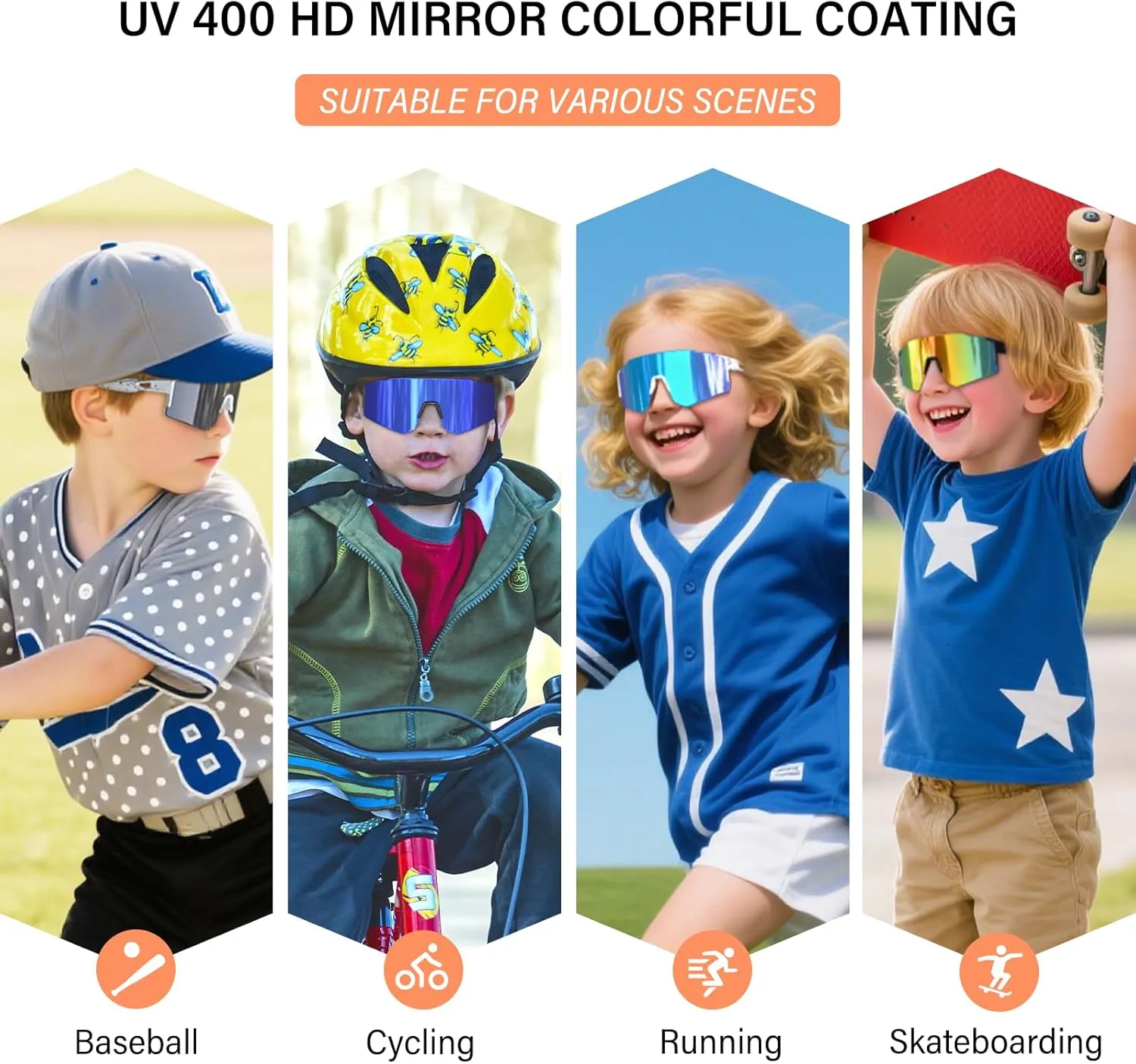 Kids Sunglasses,Youth Baseball Glasses for Boys Girls Age 6-14,Sports UV Protection Goggles for Softball Cycling
