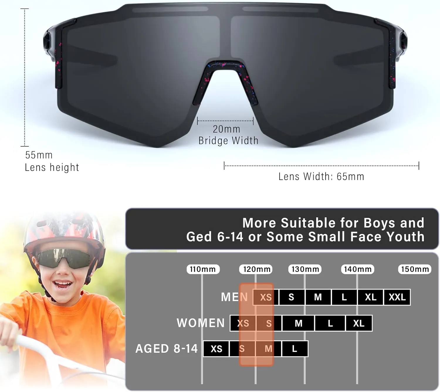 Kids Sunglasses,Youth Baseball Glasses for Boys Girls Age 6-14,Sports UV Protection Goggles for Softball Cycling