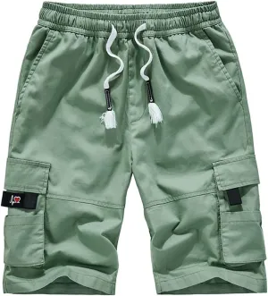 Kolongvangie Men's Cargo Shorts Casual Drawstring Pull On Cotton Summer Big & Tall Relaxed Fit Work Shorts