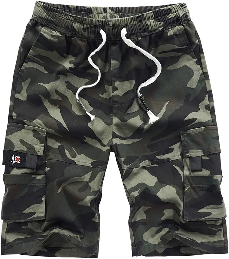 Kolongvangie Men's Cargo Shorts Casual Drawstring Pull On Cotton Summer Big & Tall Relaxed Fit Work Shorts