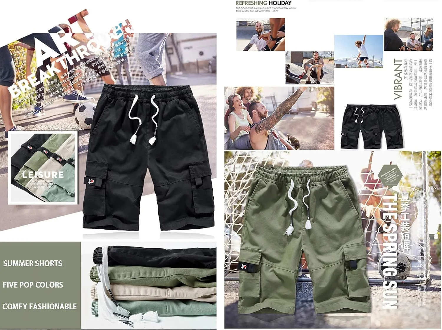 Kolongvangie Men's Cargo Shorts Casual Drawstring Pull On Cotton Summer Big & Tall Relaxed Fit Work Shorts