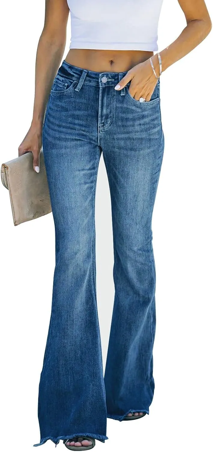 KUNMI Women's Flare Bell Bottom Jeans High Waisted Wide Leg Bootcut Jeans Stretchy Denim Pants