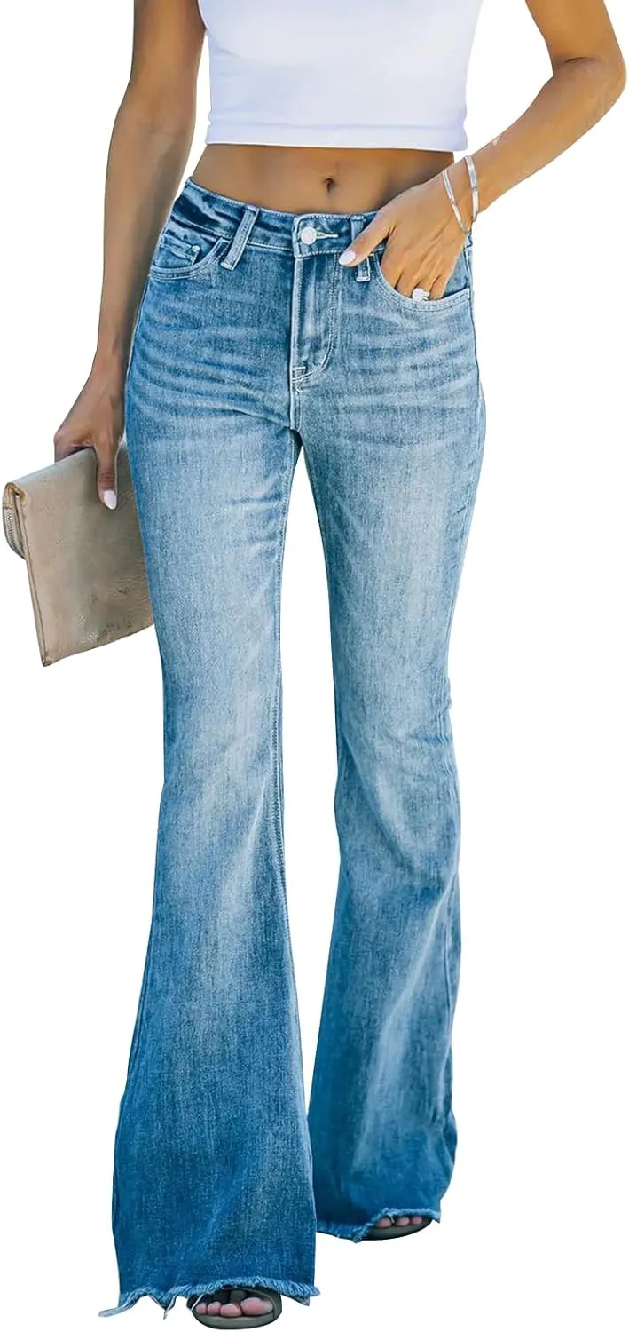 KUNMI Women's Flare Bell Bottom Jeans High Waisted Wide Leg Bootcut Jeans Stretchy Denim Pants