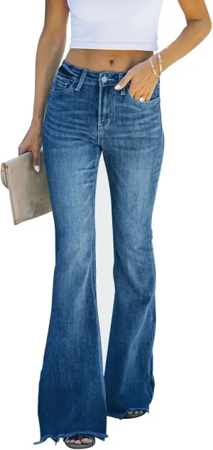 KUNMI Women's Flare Bell Bottom Jeans High Waisted Wide Leg Bootcut Jeans Stretchy Denim Pants