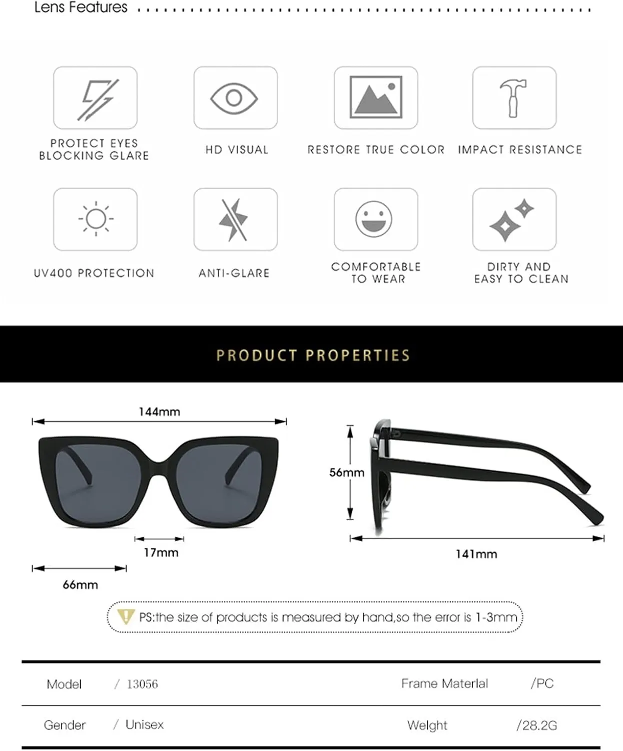 Large Frame Men Sunglasses Driving Shopping Vacation Women Decorative Sun Glasses