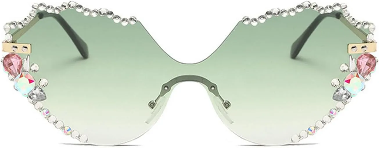 laureles Vintage Rimless Rhinestone Sunglasses Women Bling Fashion Cat Eye Sun Glasses Men Shades for Female