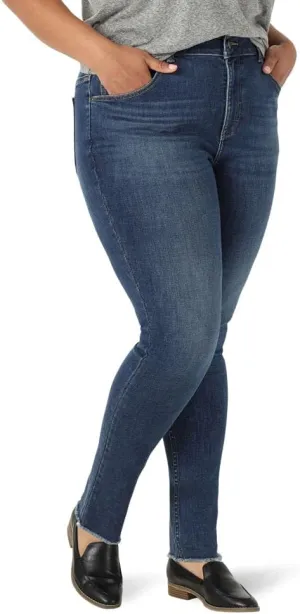 Lee Women's Plus Size Slim Fit High Rise Skinny Frayed Jean