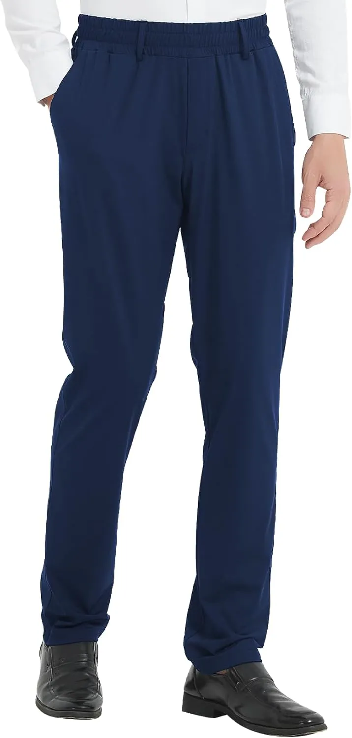 LETAOTAO Lightweight Mens Elastic Waist Pants for Seniors - Stretch Fit, Wrinkle-Free Easy Pull-On with Magnetic Button Fly